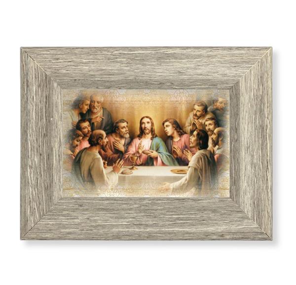 Last Supper Printed on Wood, 6-1/2"x8-1/2 Weathered Gray Frame, Italian # 28031