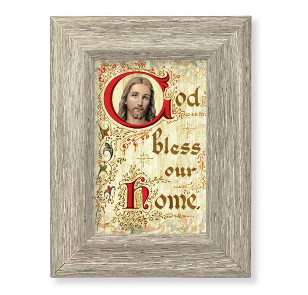God Bless Our Home Printed on Wood, 6-1/2"x8-1/2 Weathered Gray Frame, Italian # 28032