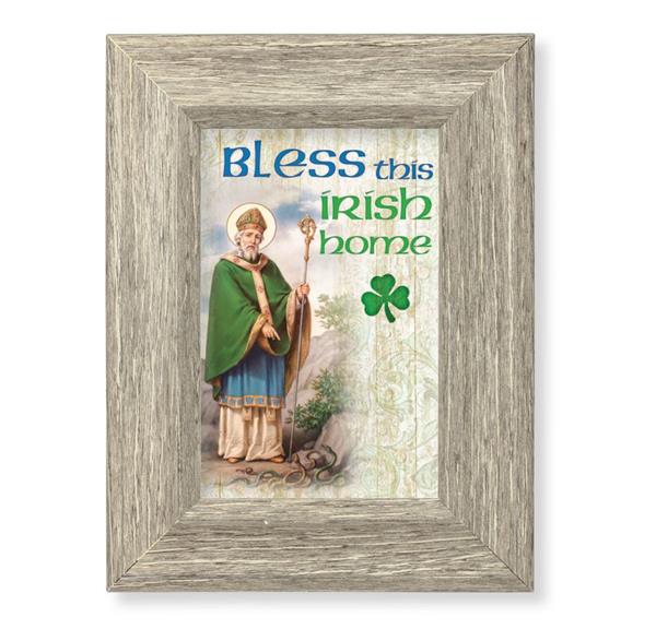 Bless This Irish Home Printed on Wood, 6-1/2"x8-1/2 Weathered Gray Frame, Italian # 28034