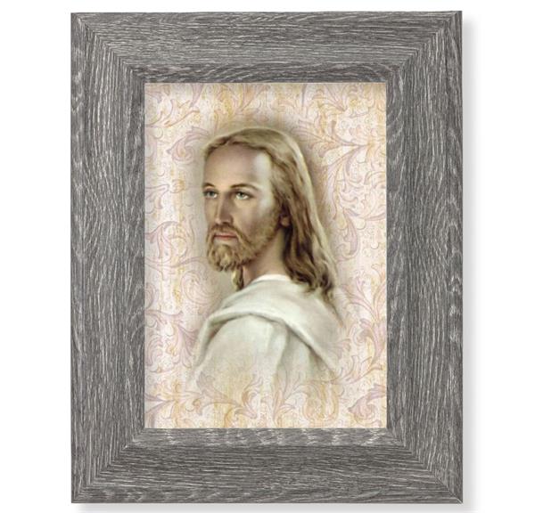 Head of Christ Print on Wood, 7-1/2"x9-1/2 Dark Gray Weathered Frame, Italian # 28039