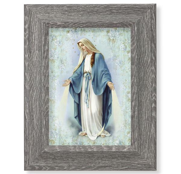 Our Lady of Grace Print on Wood, 7-1/2"x9-1/2 Dark Gray Weathered Frame, Italian # 28042