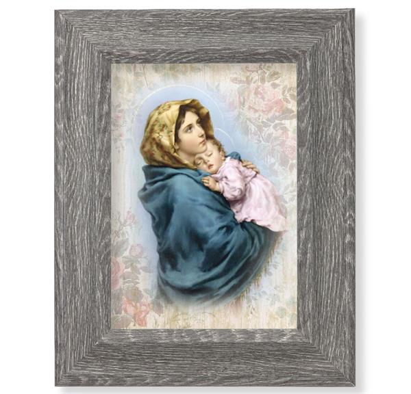 Madonna of The Street Print on Wood, 7-1/2"x9-1/2 Dark Gray Weathered Frame, Italian # 28043