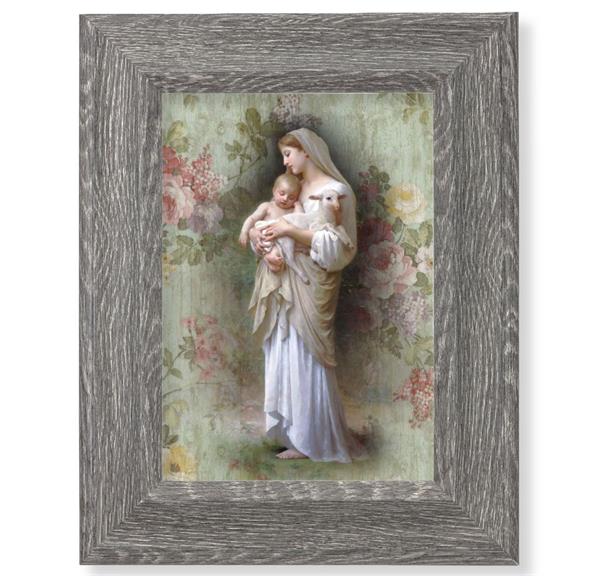 Divine Innocence Print on Wood, 7-1/2"x9-1/2 Dark Gray Weathered Frame, Italian # 28047