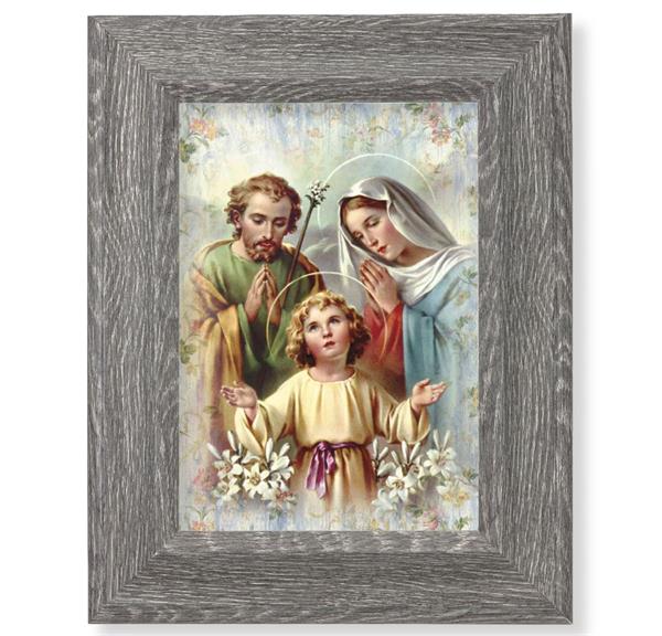 Holy Family Print on Wood, 7-1/2"x9-1/2 Dark Gray Weathered Frame, Italian # 28050