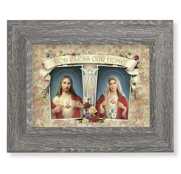 God Bless Our Home Print on Wood, 7-1/2"x9-1/2 Dark Gray Weathered Frame, Italian # 28051