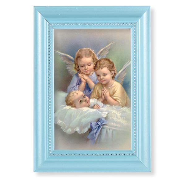 Guardian Angels Picture, Pearlized Blue 5-1/2"x7 Frame, Beaded Lip, Under Glass # 28055