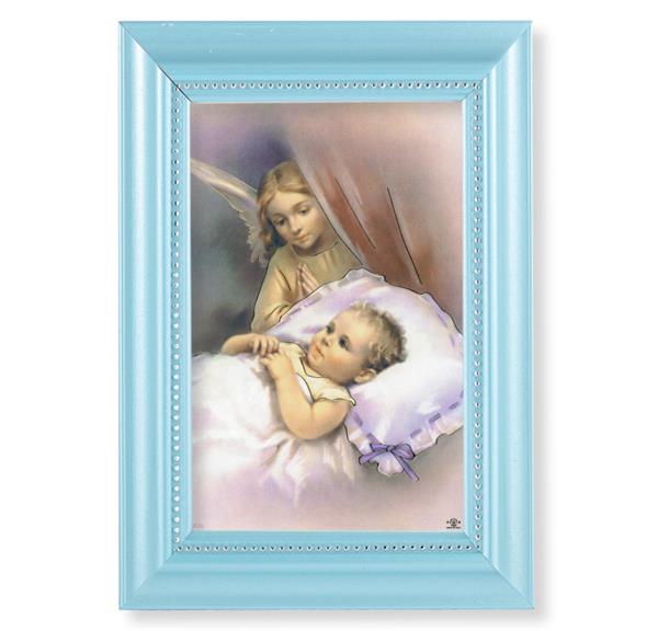 Guardian Angel Picture, Pearlized Blue 5-1/2"x7 Frame, Beaded Lip, Under Glass # 28058