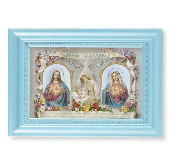 Room Blessing Picture, Pearlized Blue 5-1/2"x7 Frame, Beaded Lip, Under Glass # 28062