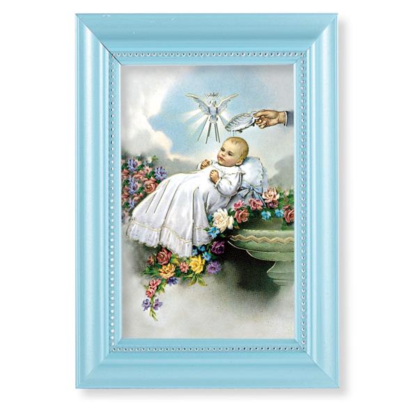 Baby Baptism Picture, Pearlized Blue 5-1/2"x7 Frame, Beaded Lip, Under Glass # 28063