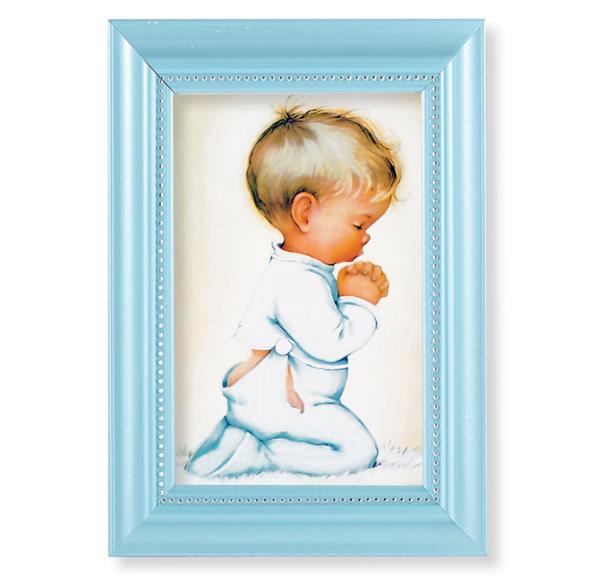 Praying Boy Picture, Pearlized Blue 5-1/2"x7 Frame, Beaded Lip, Under Glass # 28065