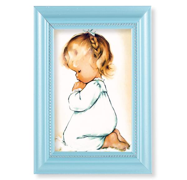 Praying Girl Picture, Pearlized Blue 5-1/2"x7 Frame, Beaded Lip, Under Glass # 28066