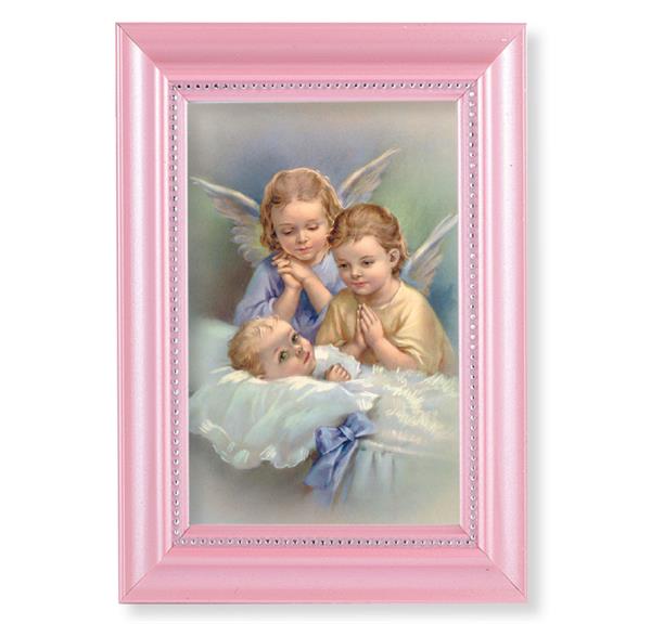 Guardian Angels Picture, Pearlized Pink 5-1/2"x7 Frame, Beaded Lip, Under Glass # 28068