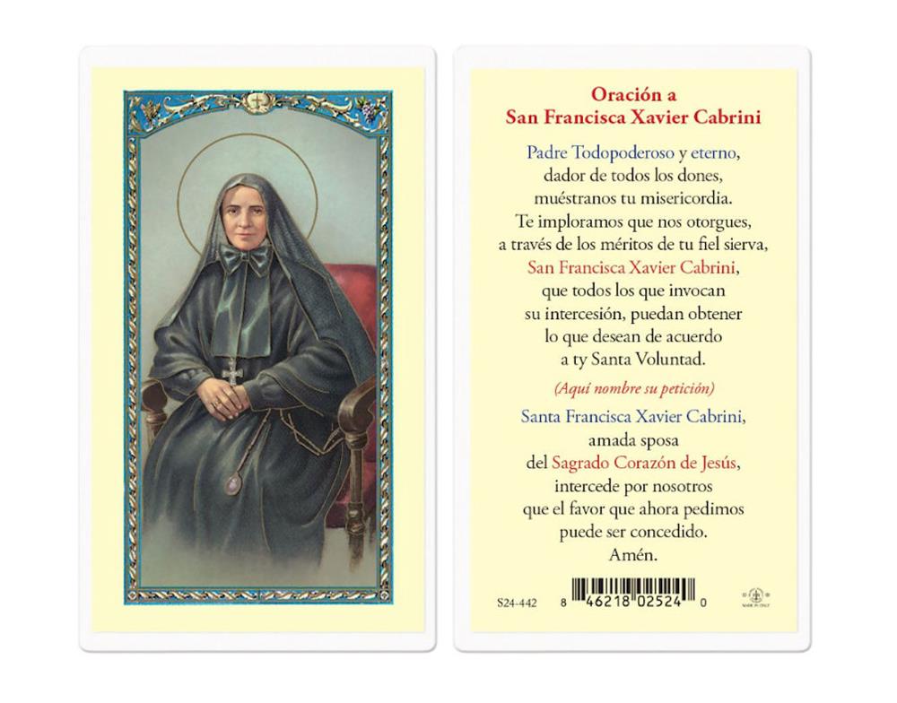 Oracion a Santa Francisca Xavier Cabrini, Estampas Sagradas Laminadas, Paquete de 25, #2807