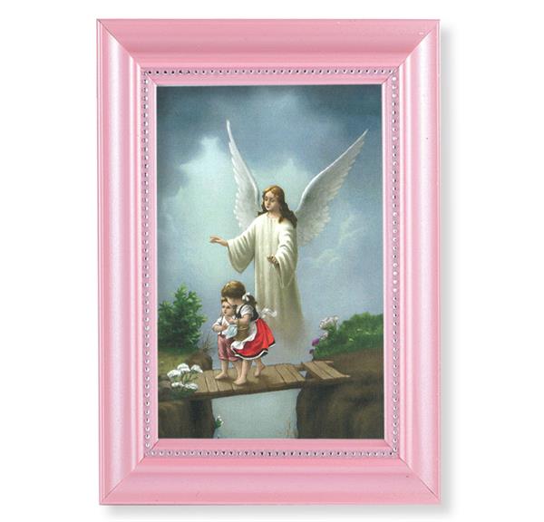 Guardian Angel Picture, Pearlized Pink 5-1/2"x7 Frame, Beaded Lip, Under Glass # 28071