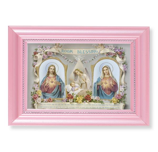 Room Blessing Picture, Pearlized Pink 5-1/2"x7 Frame, Beaded Lip, Under Glass # 28074