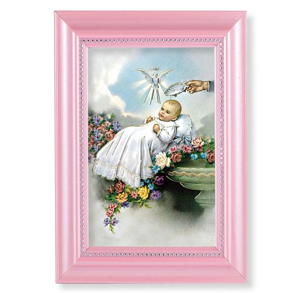 Baby Baptism Picture, Pearlized Pink 5-1/2"x7 Frame, Beaded Lip, Under Glass # 28075