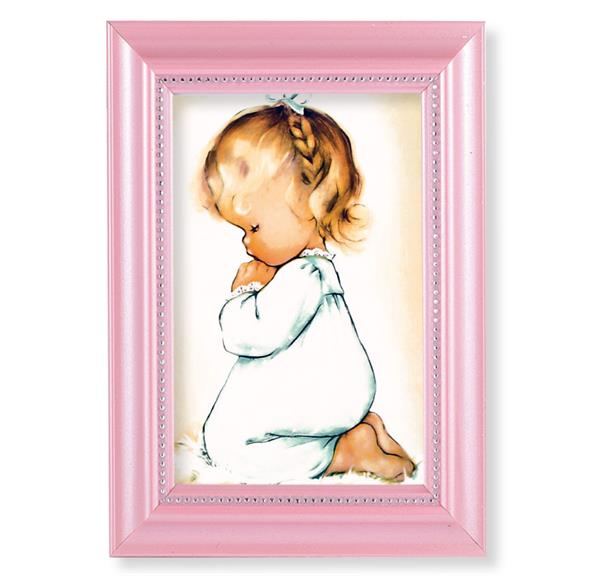 Praying Girl Picture, Pearlized Pink 5-1/2"x7 Frame, Beaded Lip, Under Glass # 28078