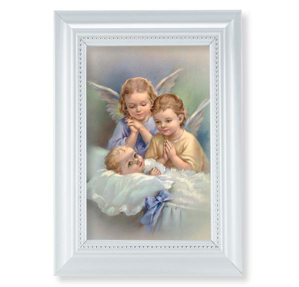 Guardian Angels Picture, Pearlized White 5-1/2"x7 Frame, Beaded Lip, Under Glass # 28080