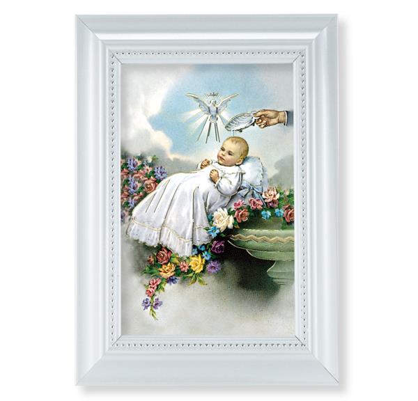 Baby Baptism Picture, Pearlized White 5-1/2"x7 Frame, Beaded Lip, Under Glass # 28087