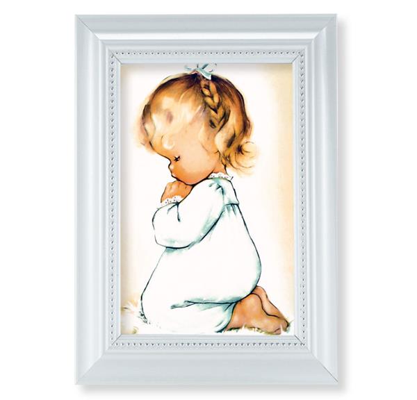 Praying Girl Picture, Pearlized White 5-1/2"x7 Frame, Beaded Lip, Under Glass # 28092