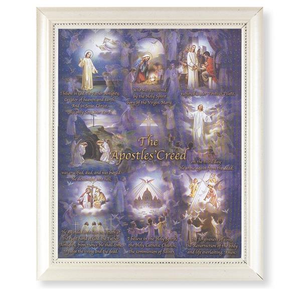 Apostle's Creed Picture, Pearlized White 9-1/2"x11-1/2 Frame, Beaded Lip, Under Glass # 28094