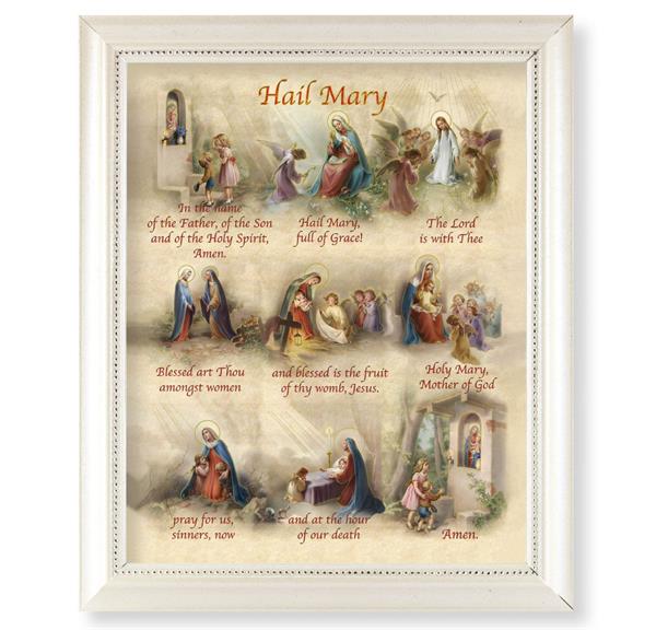 Hail Mary Picture, Pearlized White 9-1/2"x11-1/2 Frame, Beaded Lip, Under Glass # 28097