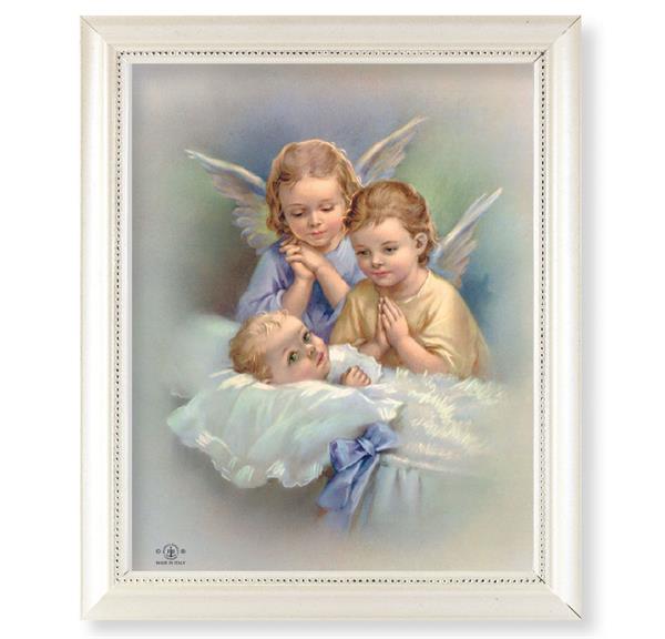 Guardian Angel with Baby Picture, Pearlized White 9-1/2"x11-1/2 Frame, Beaded Lip, Under Glass # 28099