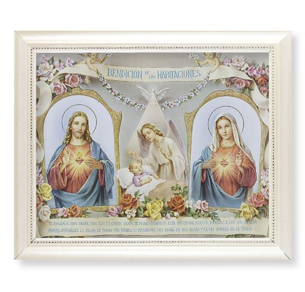 Spanish Baby Room Blessing Picture, Pearlized White 9-1/2"x11-1/2 Frame, Beaded Lip, Under Glass # 28101