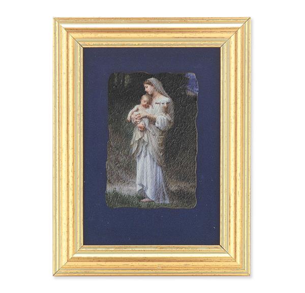 Divine Innocence Picture, Antique Gold 5" x6-1/2 Frame, Image Centered On Blue Velvet Matting # 28115
