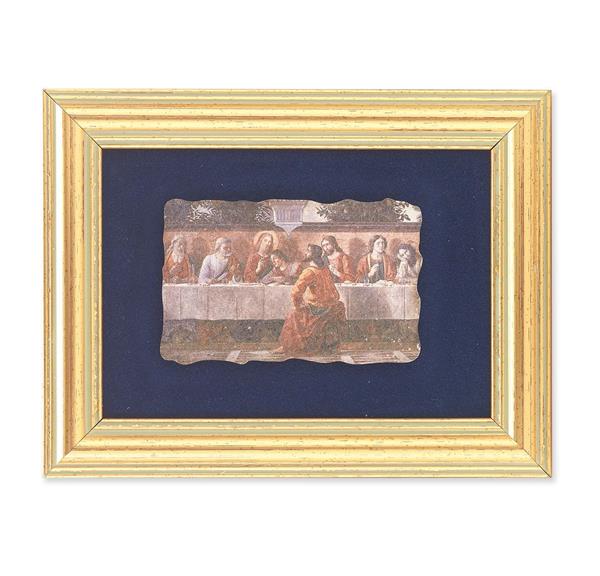 Ghirlandaio: Last Supper Picture, Antique Gold 5" x6-1/2 Frame, Image Centered On Blue Velvet Matting # 28119
