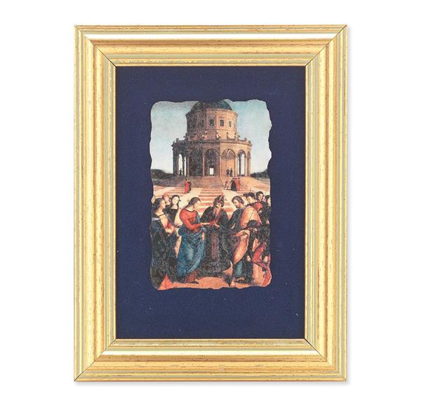 Wedding at Cana Picture, Antique Gold 5" x6-1/2 Frame, Image Centered On Blue Velvet Matting # 28120