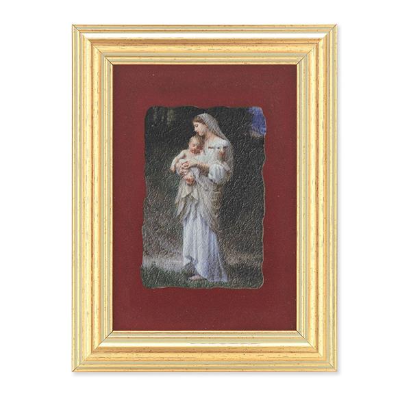 Divine Innocence Picture, Antique Gold 5" x6-1/2 Frame, Image Centered On Burgundy Velvet Matting # 28127