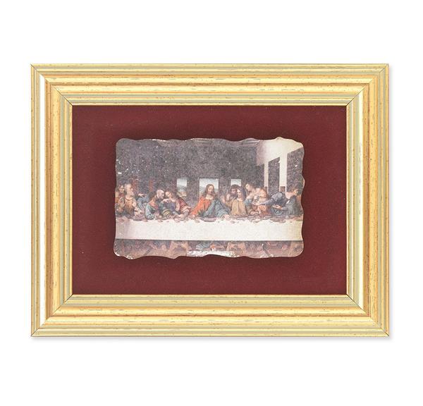 Da Vinci: Last Supper Picture, Antique Gold 5" x6-1/2 Frame, Image Centered On Burgundy Velvet Matting # 28130
