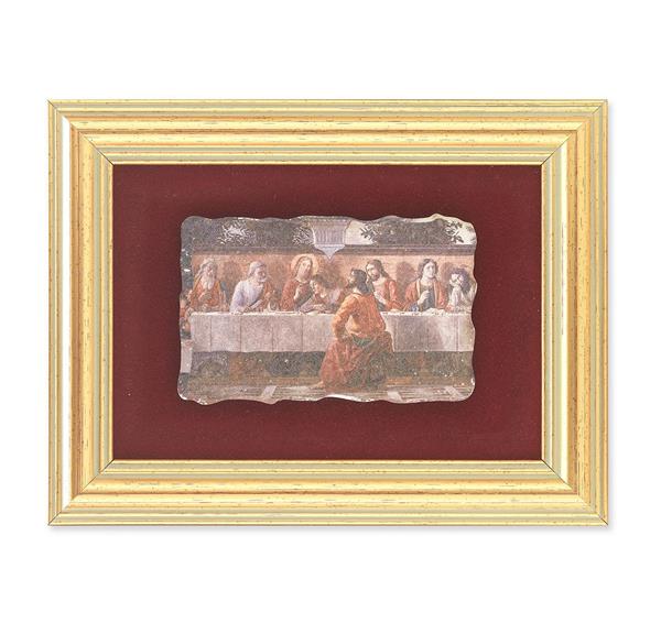 Ghirlandaio: Last Supper Picture, Antique Gold 5" x6-1/2 Frame, Image Centered On Burgundy Velvet Matting # 28131