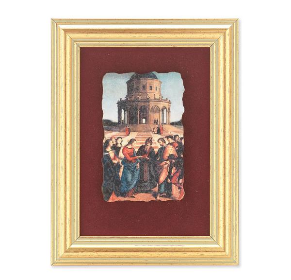 Wedding at Cana Picture, Antique Gold 5" x6-1/2 Frame, Image Centered On Burgundy Velvet Matting # 28132