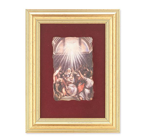 Pentecost Picture, Antique Gold 5" x6-1/2 Frame, Image Centered On Burgundy Velvet Matting # 28133