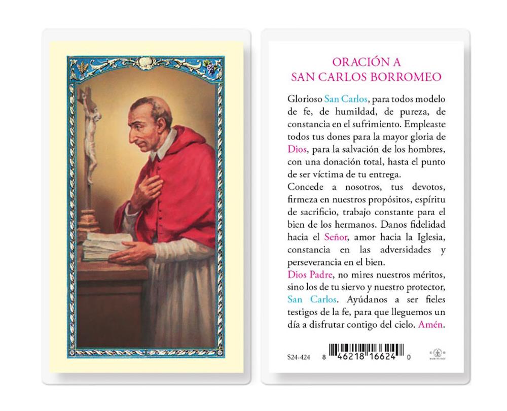 Oracion a San Carlos Borromeo, Estampas Sagradas Laminadas, Paquete de 25, #2814