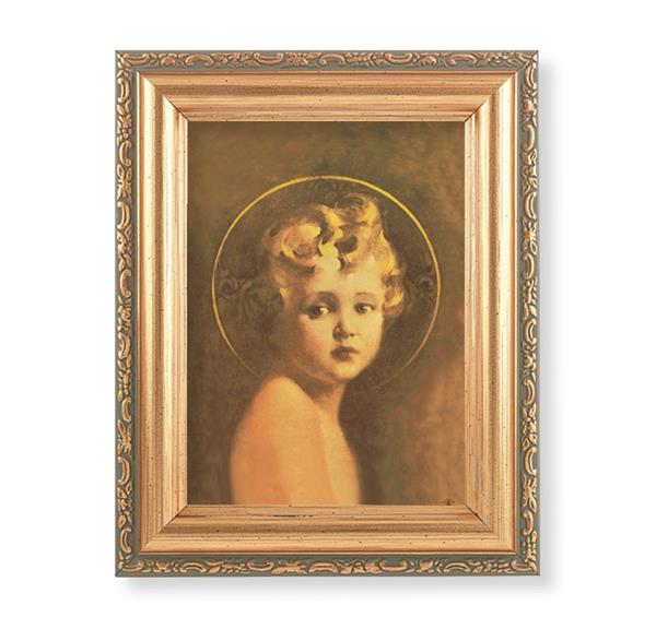 Chambers: Light of The World Picture, Antique Gold 5-1/2"x7 Frame with Acanthus-Leaf Edging Under Glass # 28140