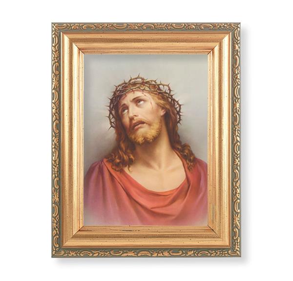 ECCE Homo Picture, Antique Gold 5-1/2"x7 Frame with Acanthus-Leaf Edging Under Glass # 28142
