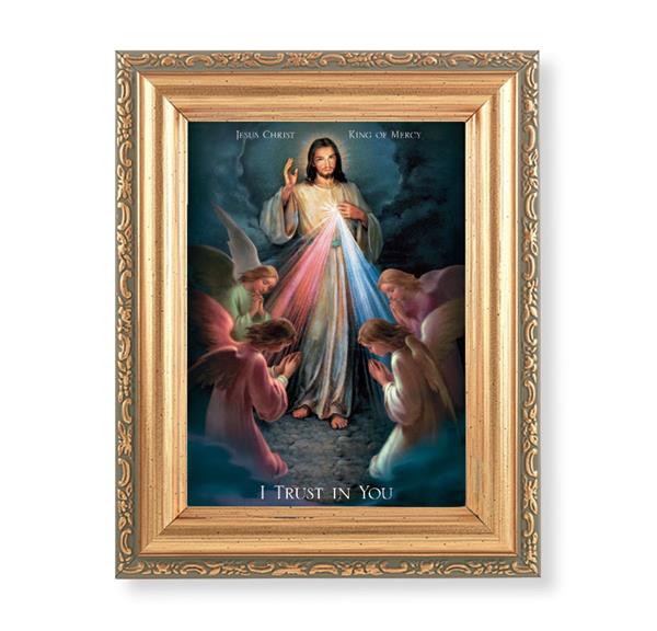 Jesus King of Mercy Picture, Antique Gold 5-1/2"x7 Frame with Acanthus-Leaf Edging Under Glass # 28156