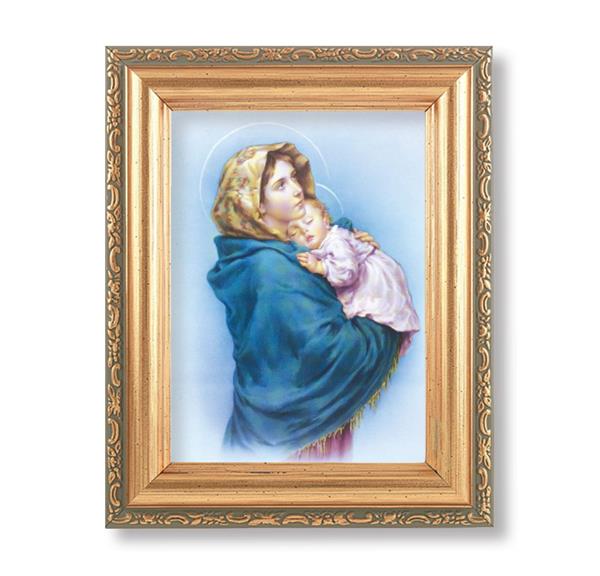 Madonna of The Street Picture, Antique Gold 5-1/2"x7 Frame with Acanthus-Leaf Edging Under Glass # 28160