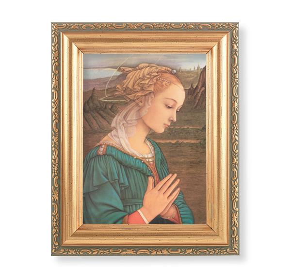 Lippi: Lady Madonna Picture, Antique Gold 5-1/2"x7 Frame with Acanthus-Leaf Edging Under Glass # 28174