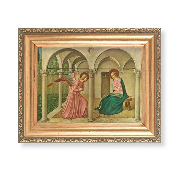 The Annunciation Picture, Antique Gold 5-1/2"x7 Frame with Acanthus-Leaf Edging Under Glass # 28180