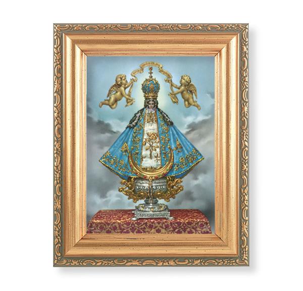 Virgen de San Juan Picture, Antique Gold 5-1/2"x7 Frame with Acanthus-Leaf Edging Under Glass # 28181
