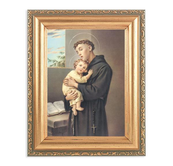 St. Anthony & Child Picture, Antique Gold 5-1/2"x7 Frame with Acanthus-Leaf Edging Under Glass # 28183