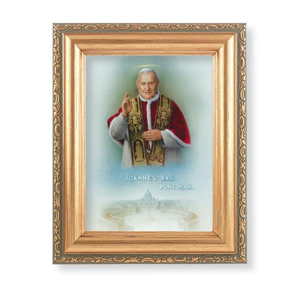 St. Pope John XXIII Picture, Antique Gold 5-1/2"x7 Frame with Acanthus-Leaf Edging Under Glass # 28207