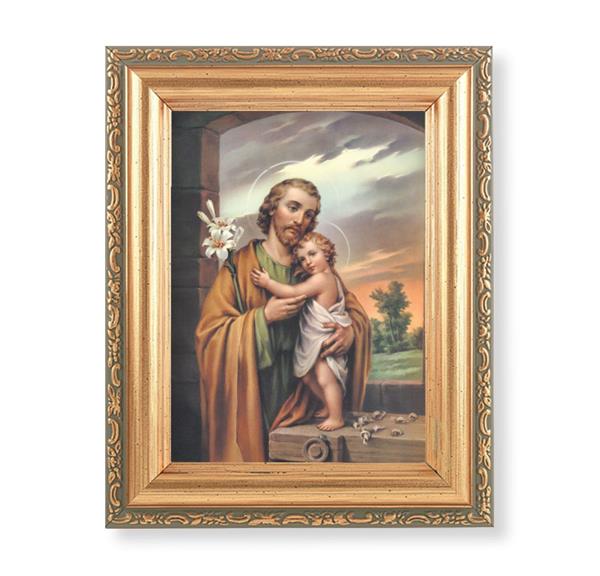 St. Joseph & Child Picture, Antique Gold 5-1/2"x7 Frame with Acanthus-Leaf Edging Under Glass # 28212