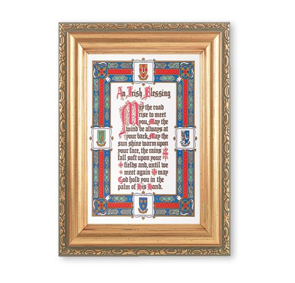 an Irish Blessing Picture, Antique Gold 5-1/2"x7 Frame with Acanthus-Leaf Edging Under Glass # 28214
