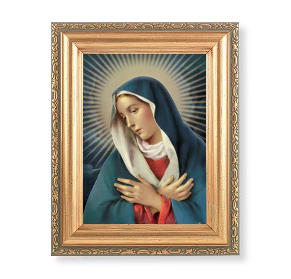 Our Lady of Divine Mercy Picture, Antique Gold 5-1/2"x7 Frame with Acanthus-Leaf Edging Under Glass # 28217