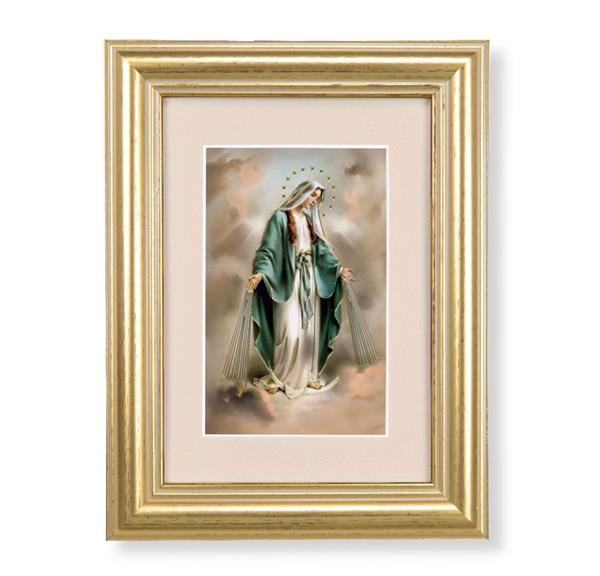Our Lady of Grace Picture, 5"x6.5" Antique Gold Fluted Frame, Behind Cream Velvet Matting # 28223